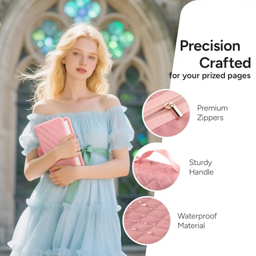 BellaHold Adjustable Bible Cover with 75 Bible Tabs - Bible Cover Case for Women,Waterproof, Washable Quilted Bible Case,Reusable Christian Gifts for Women (Pink, M)