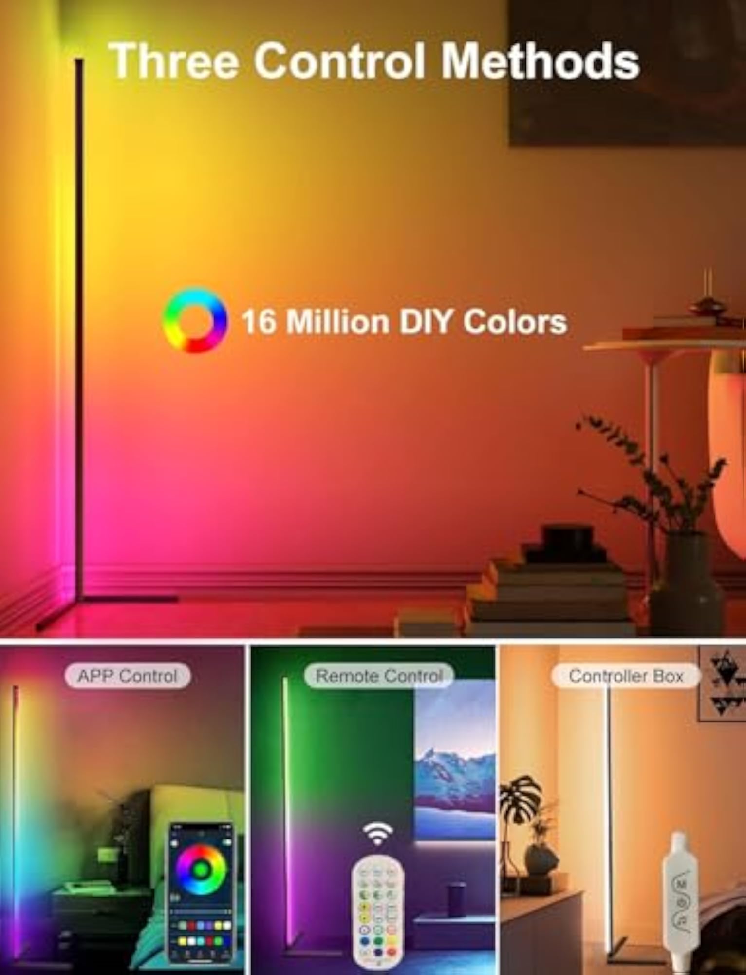 RGB Corner Floor Lamp with APP and Remote Control