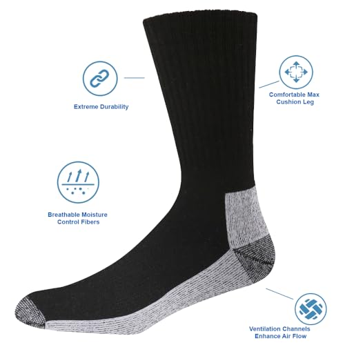 Men's Cushion Crew Socks, 10Pairs Athletic Running Socks,Cotton Sport Dry Fit Socks (US13-15,Black/GreySole)3