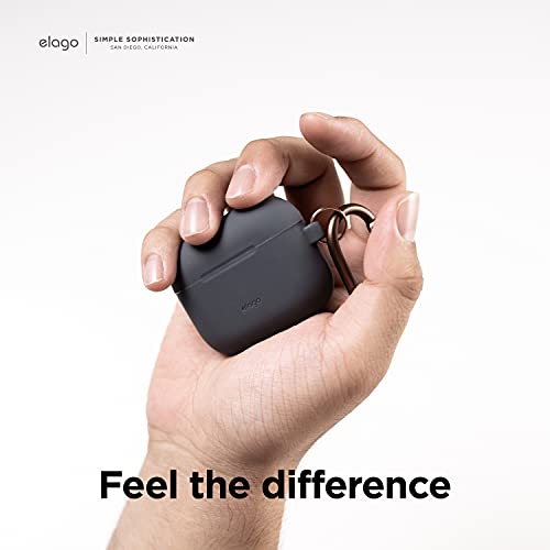 Image of elago Silicone Case Compatible with AirPods 3rd Generation Case - Compatible with AirPods 3 Cover, Carabiner Included, Supports Wireless Charging, Shock Resistant, Full Protection (Dark Grey)