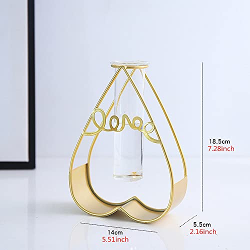 Radefasun Desktop Plant Vases With Test Tube Glass Flower Vase With Gold Metal Stand Propagation Station Plant Holder For Home Wedding Decor (Gold, Heart) #TOP1