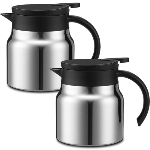 Ziliny 2 Pcs Thermal Coffee Carafes for Keeping Hot/cold Stainless Steel Small Coffee Creamer Container Double Wall Vacuum Insulated Tea Pot Milk Beverage Dispenser for Party Home (27 oz,Sliver)