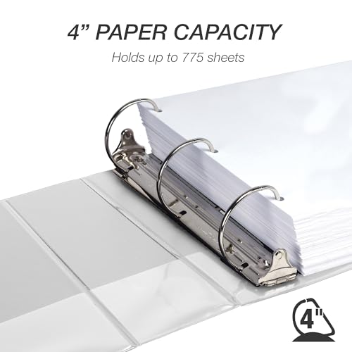 Image of Samsill Durable 4 Inch Binder, Locking D Ring Binder, Customizable Clear View Cover, Pearl White, Holds 775 Pages