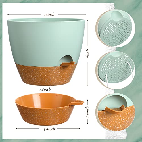 Lallisa 5 Pcs Self Watering Planters Pots Plastic Plant Pots Flower Decorative For Indoor Plants With Drainage Holes Saucer Reservoir For Outdoor Garden (10 Inch, Green, Brown) #TOP1