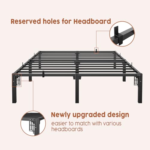 GarveeHome 14 Inch Queen Tool-Free Bed Frame, Heavy Duty Metal Platform Bed Frame with Durable Iron Slat Support and Legs, No Box Spring Required, No Screws Needed, Support Up to 800 Lbs