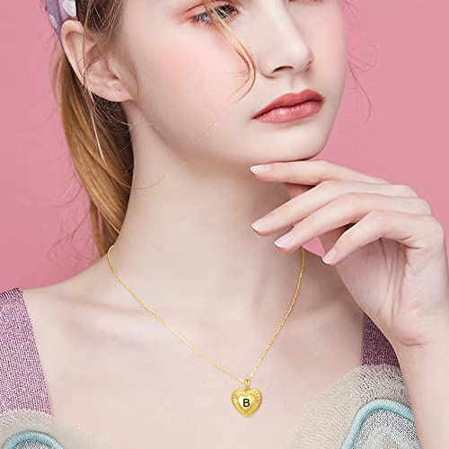 Soulmeet Personalized 10K 14K 18K Solid Yellow Gold Radiation Initial Heart Locket Necklace That Holds Pictures Photo Locket Necklace Alphabet A Letters Engraved (Custom Photo & Text) #TOP28