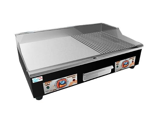 Commercial Grade Electric Griddle - Countertop Flat & Grooved Cooking Surface