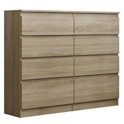 BEAUTY SOFA Beautysofa Kommode Aura 2 für Jugendliche - Schubkastenkommode - Highboard Wohnzimmer, Flur - 8X Schubladen - Breite 120cm - Farbe Eiche Sonoma - 120x33x100cm