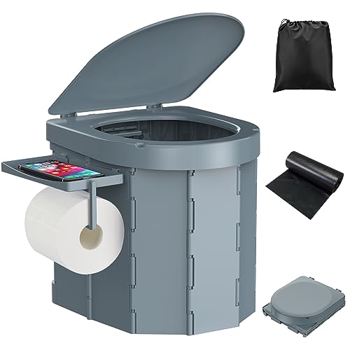 Pahtto Portable Camping Toilet, Foldable Toilet For Adults With Detachable Phone Shelf And Toilet Paper Holder cover