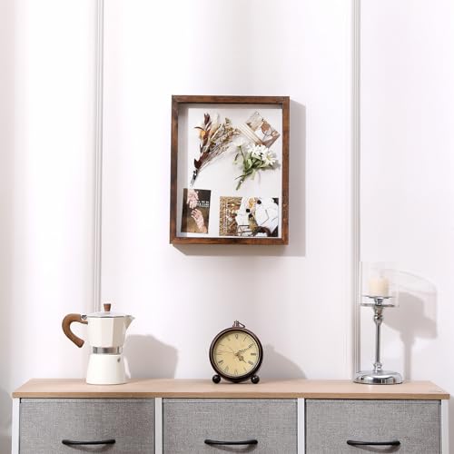 Image of Muzilife 11x14 Shadow Box Picture Frame with Linen Board - Deep Wood & Glass Display Rustic Case Ready to Hang Memorabilia, Pins, Awards, Medals, Wedding, Tickets, and Photos, Rustic Brown