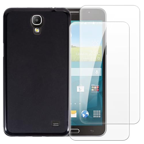 Shantime Case with 2 Pack Screen Protector Combo Compatible with Samsung Galaxy Mega 2 G750F G7508, Shockproof Cover and Tempered Glass Set for Full Body Safety(Black)