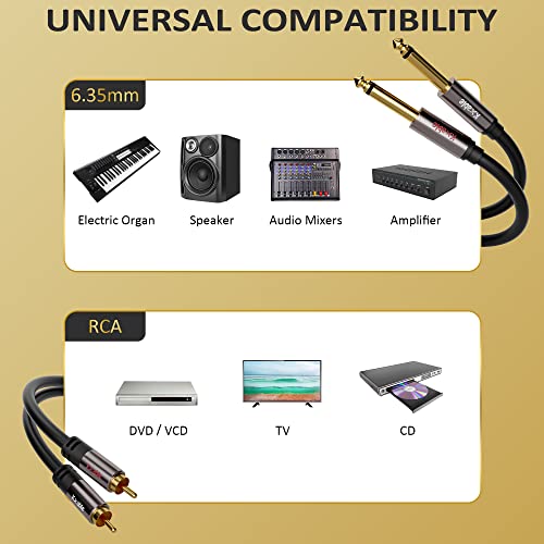 RCA to 1/4 Cable 10 Feet, Dual 1/4 inch TS to Double RCA Stereo Audio Interconnect Cord, Oxygen-Free Copper OFC, 2 x 6.35mm 1/4 inch Mono Male TS to 2 RCA Male Cable with 5 Cable Ties - Thumbnail 5