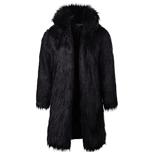 Image of Colf Men's Winter Fluffy Lapel Faux Fur Coat Jacket | Mens Faux Fur Jacket, Winter Long Overcoat, Long Sleeve, Fluffy, Thik Warm