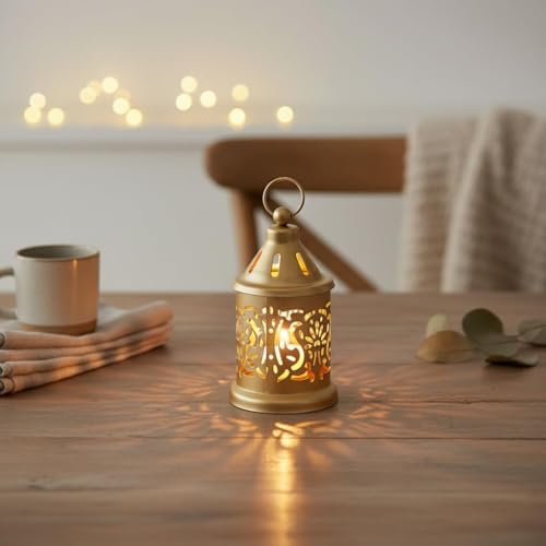 Image of Nucast Decor Metal Tealight Candle Holder Lantern, Gold, Set of 6