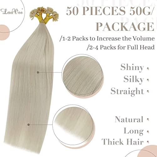 Laavoo Platinum Blonde Keratin U Tip Hair Extensions Real Human Hair 22 In Blonde U Tip Hair Extensions Hot Fusion Blonde Hair Extensions Remy Human Hair Long Straight 50G 50S #TOP4