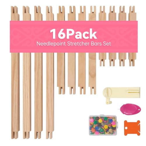 16Pack Wooden Needlepoint Stretcher Bars Set, Stretcher Bars for Needlework, Canvas Frame Kit, Canvas Stretcher Bars for Craft Art Needlepoint Supplies, 3 Sizes(6/8/12 Inch)