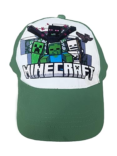 Fashion UK Gorra Minecraft Oficial de Personajes Monstruos. Gorra con Visera para niño o Joven. Poliéster y algodón. Gorra de béisbol Blanca y Verde., Multicolor, 54
