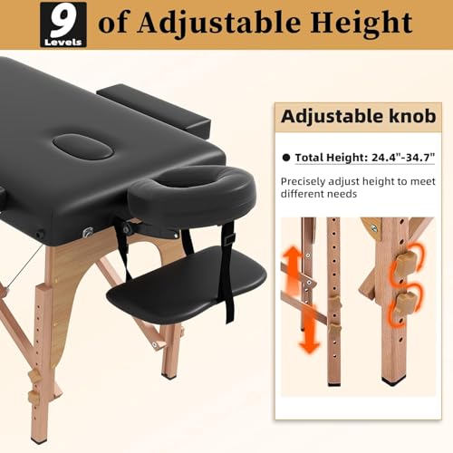 Image of Lipsa Healthtech Massage Bed Foldable & Portable 2 Fold /Section Wooden Adjustable Bed for Spa & Beauty Salon Massage Table with Carry Case Professional Massage Bed for Home Full Body Tattoo Bed