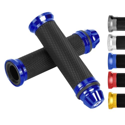 Tyenaza 1 Par de Manillar de Motocicleta, 7/8" Moto Universal Empuñadura Cubierta de Agarre de Manillar, Estándar de Goma y Antideslizante Aluminio CNC, para la Mayoría de Las Motocicletas(Azul)