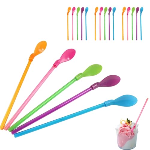 20 Pièces Cuillère Paille Granité Reutilisable 2 en 1, Paille a granité Reutilisable, Granita Paille, Paille Verre Granité, Pailles Reutilisable Parfait pour Smoothies Laits Frappés Cocktail Café