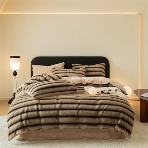 ZENSUGI ラビットファー 掛け布団カバー 3点セット シングル ダブル 4点 ボックスシーツ ベッドカバー 枕カバー マイクロファイバー 静電気防止 フランネル 可愛い 抗菌 防臭 北欧 洗える 秋冬 あったか