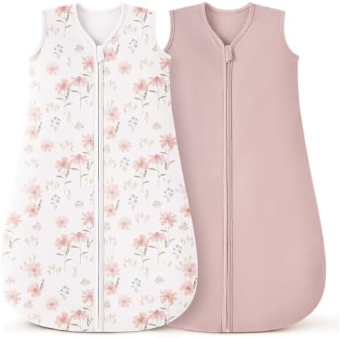 Bearmoss Baby Schlafsack 0.5 Tog 100%-Baumwolle für Neugeborene 0-6 Monate 2 Pack Atmungsaktiv Schlafsack für Neugeborene Kleinkind (Hellbraun)