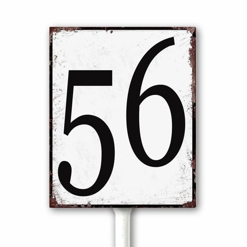 Aluminum Number Sign 56 Metal Numbered Yard Sign With Stake Outdoor for Tennis Court, Parking Lots, Floor, Dock, Court, Aisle, Field, Farm 18x22 CM High Visibility Rust Free (Retro White) — image 1