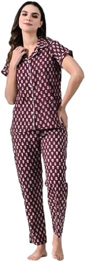 Ichaa Women's Cotton Night Suit Top & Bottom Set