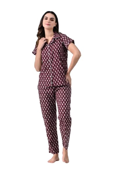 Ichaa Women's Cotton Night Suit Top &amp; Bottom Set
