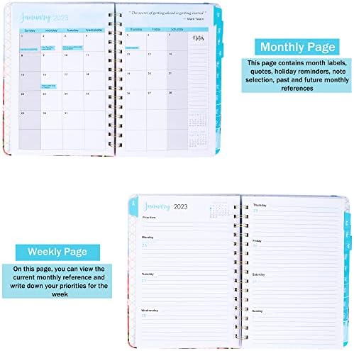 Diary 2023 A5, Notebooks A5 2023 Diary, Week to View 12 Month Daily Planner 2023, Monthly & Weekly Planner with Monthly Tabs, Back Pocket, Elastic Closure, Stickers (City Rose)