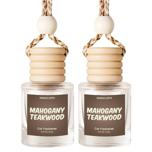 INWICOPH Premium Car Air Freshener Diffuser Set (2 Pack) - Mahogany Teakwood Fragrance Oil, 45+ Day Long-Lasting Hanging Auto Freshener