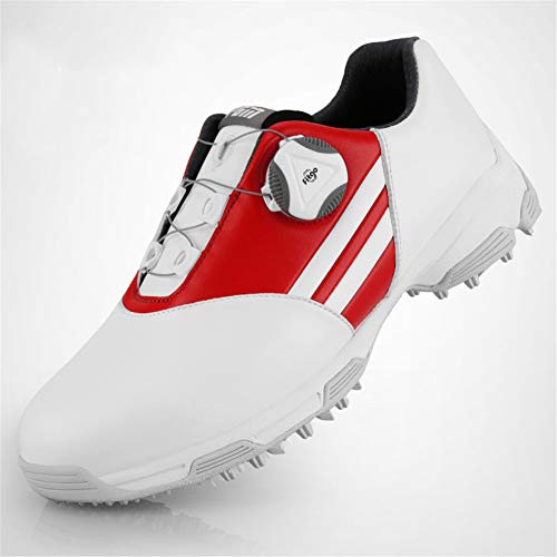 GRASSAIR PGM Chaussures de Golf pour Enfants, Chaussures de Sport imperméables avec Lacets rotatifs, Baskets antidérapantes résistantes à l'usure pour garçons et Filles,Rouge,33 Cover