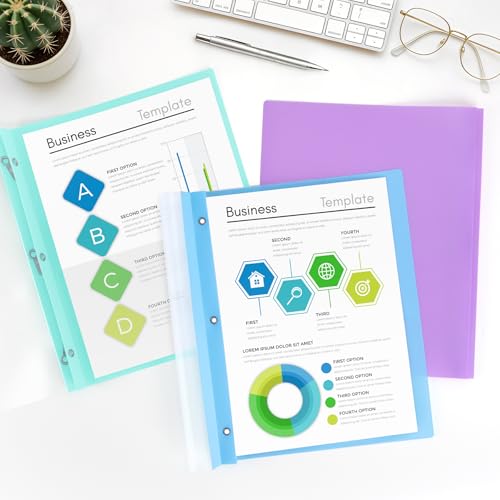 Image of HAUTOCO 5 Pack Plastic Report Covers with 3 Prongs Fasteners Clear Front Resume Portfolio Folder for 8.5x11 Letter Size Paper, Presentation Document Report Cover for School Office Business, 5 Colors