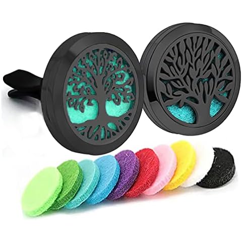 2Psc Black Car Aromatherapy Essential Oil Diffuser Locket Tree of Life Pattern Stainless Steel Car Air Fresheners Vent Clips Decorative Cover