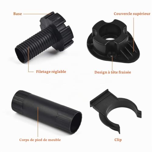 Pied de Meuble 20Pcs TIMESETL Pied de Socle 100-125mm Pied Réglable Pied pour Meuble Régleur de Hauteur de Socle avec Clips de Fixation de Socle, Pieds de Meuble Réglables en Plastique – vue 3