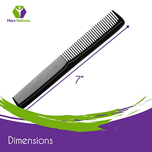 Mars Wellness 7\" Hair Styling Comb (Bulk Pack of 24) - Plastic for Men & Women - Black Set - Heat Resistant for All Hair Types - for Salon, Barbershops, Home - Made in USA