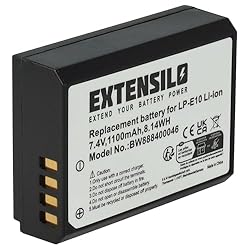 EXTENSILO Batería Compatible con Canon EOS 2000D, ...: Potente batería recargable de repuesto para cámara digital, cámara réflex digital | Recargable | Se comprueba cada celda Reemplaza Canon LP-E10 Batería de alta capacidad | Capacidad: 1100 mAh | Voltaje: 7,4 V | Energía: 8,14 Wh | Tipo: Litio-Ion Cump...