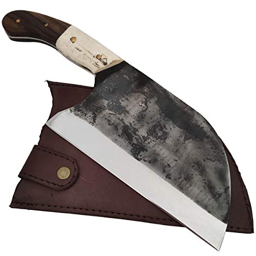 Cutelo Servio Artesanal Aço Cirúrgico Inox 420c Lâmina de 22cm Brut Forge Monobloco Madeira e Osso