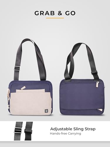 Image of EUME Workport Tablet Sling Bag for Men | Office Bag for Men & Women | With Padded Compartment | Vegan Leather & Nylon Fabric | Fits MacBook Air 13 inch, iPad 7L & Tablets Up to 13 inch
