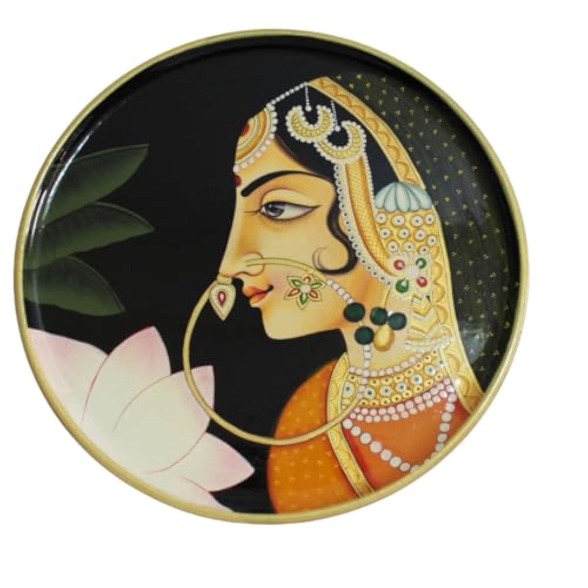 Hand-Painted Rajasthani Princess Wall Plate, 12 Inch