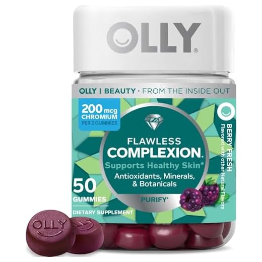 OLLY Flawless Complexion Gummy, Clear and Healthy Skin Support, Vitamins E, A, Zinc, Chewable Supplement, Berry - 50 Count (Pack of 1)