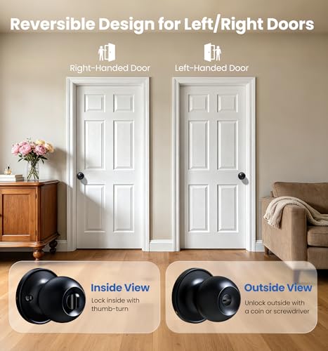 Veise Interior Door Knob 10-Pack, Keyless Privacy Door Locks for Bedroom & Bathroom, Thumb Lock & Emergency Release, Rust-Proof Metal, Easy to Install, Modern Round Doorknobs Set, Matte Black by Veise - Image 4