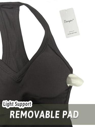 Danysu Workout Tops for Women Sexy Tank Top for Women with Built in Bra Spring Tops 2025 Trendy Going Out Womens Tops Ribbed Gray Coal L - 3