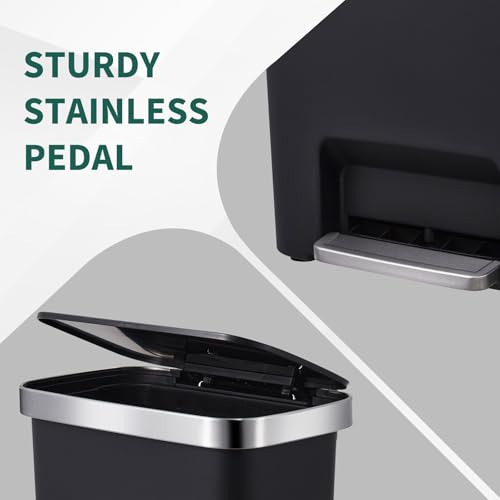Hybrid Kitchen Trash Can, 51L/14 Gallon Rectangular Step Pedal Garbage Can, Black Plastic Lid Shox Silent Close with Liner Rim System and Liner Pocket Trash Can for Kitchen by Garvee - Used condition - Image 6
