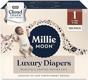 Image of Millie Moon Luxury Diapers (Size-1 and Count-108) Diaper Weight Range: 6 to 11 lbs(Pack of 1)