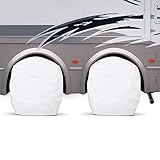 Smart Design RV Wheel Covers Set of 2 - Model 3 - Protects Against Rust & Outside Storage Damage - Trailer, Semi Trucks, Travel & Large Vehicle Tires - Fits 29-32 in Diameter Wheels - White with Felt