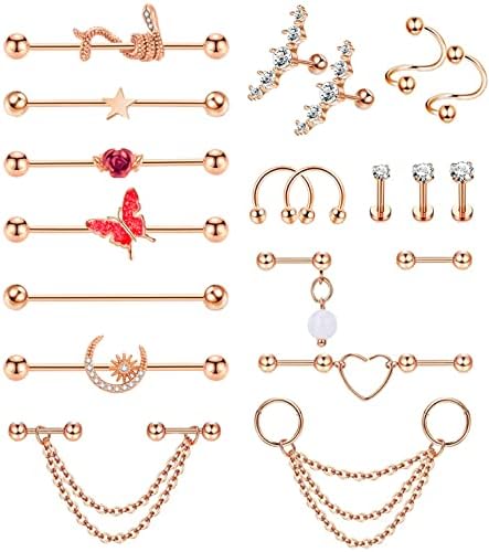NICEIGHT 20Pcs 316L Stainless Steel Industrial Barbell Earring Cartilage Earring Helix Tragus Studs Conch Daith Piercing Jewelry R