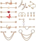 NICEIGHT 20Pcs 316L Stainless Steel Industrial Barbell Earring Cartilage Earring Helix Tragus Studs
