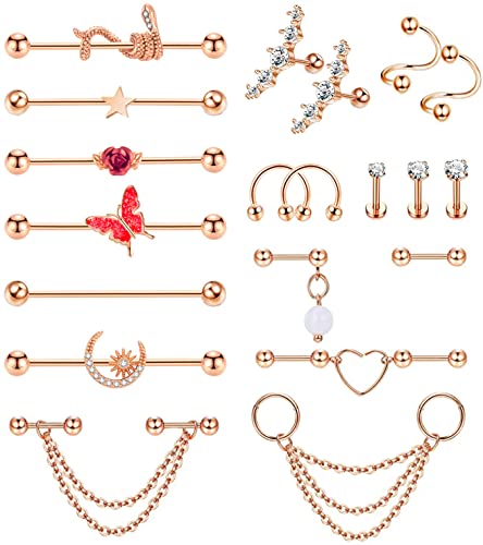 Niceight 20Pcs 316L Stainless Steel Industrial Barbell Earring Cartilage Earring Helix Tragus Studs Conch Daith Piercing Jewelry R #TOP2