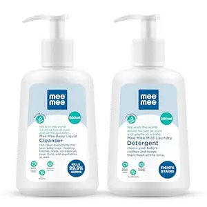 Mee Mee Anti-Bacterial Baby Liquid Cleanser for Fruits, Bottles, Accessories & Toys (500 ml - Bottle & Mild Baby Liquid Laundry Detergent Bottle, 500ml Combo